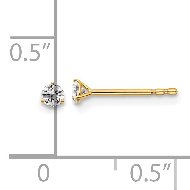 14K Yellow Gold 1/10 Ctw Lab Grown Diamond Vs+ F+ Round 3 Prong Heavy Wt. Stud Earrings