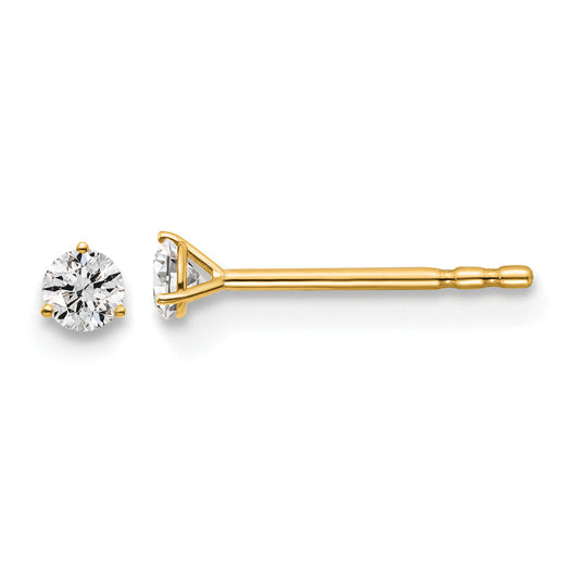 14K Yellow Gold 1/10 Ctw Lab Grown Diamond Vs+ F+ Round 3 Prong Heavy Wt. Stud Earrings
