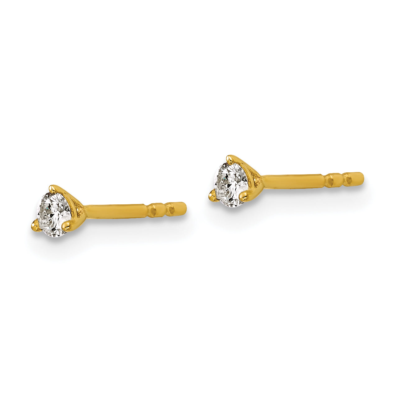 14K Yellow Gold 1/6 Ctw Lab Grown Diamond Vs+ F+ Round 3 Prong Heavy Wt. Stud Earrings
