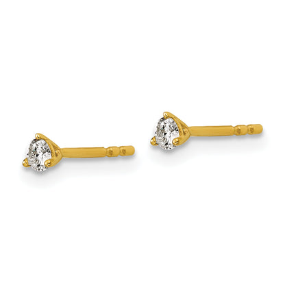 14K Yellow Gold 1/6 Ctw Lab Grown Diamond Vs+ F+ Round 3 Prong Heavy Wt. Stud Earrings