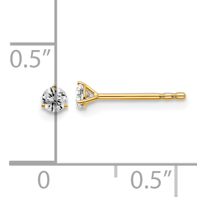 14k Yellow Gold 1/6 ctw Lab Grown Diamond VS/SI+ G+ Round 3 Prong Heavy Wt. Stud Earrings