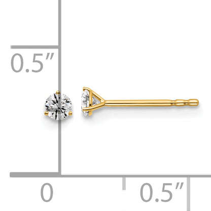 14k Yellow Gold 1/6 ctw Lab Grown Diamond VS/SI+ G+ Round 3 Prong Heavy Wt. Stud Earrings