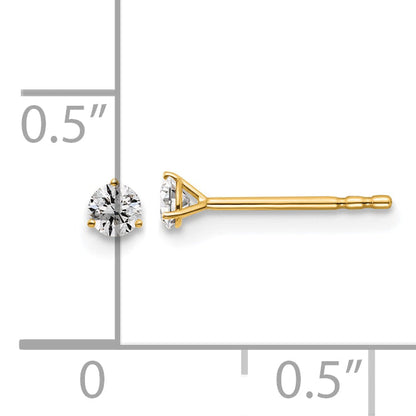 14K Yellow Gold 1/6 Ctw Lab Grown Diamond Vs+ F+ Round 3 Prong Heavy Wt. Stud Earrings