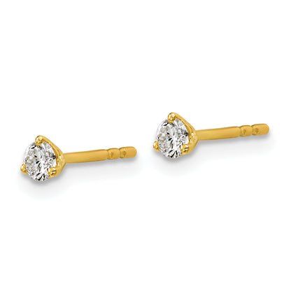 14K Yellow Gold 1/5 Ctw Certified Lab Grown Diamond Vs+ F+ Round 3 Prong Heavy Wt. Stud Earrings