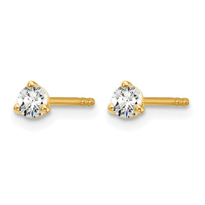 14K Yellow Gold 1/5 Ctw Lab Grown Diamond Vs+ F+ Round 3 Prong Heavy Wt. Stud Earrings