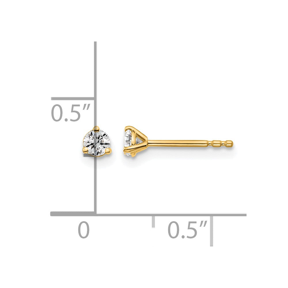 14K Yellow Gold 1/5 Ctw Lab Grown Diamond Vs+ F+ Round 3 Prong Heavy Wt. Stud Earrings