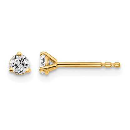 14K Yellow Gold 1/5 Ctw Certified Lab Grown Diamond Vs+ F+ Round 3 Prong Heavy Wt. Stud Earrings