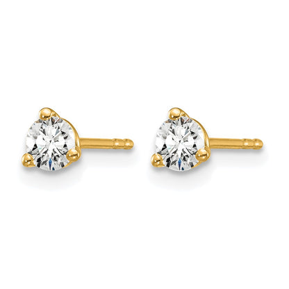 14k Yellow Gold 1/3 Ct. Lab Grown Diamond VS/SI+ G+ Round Three Prong Stud Post Earrings