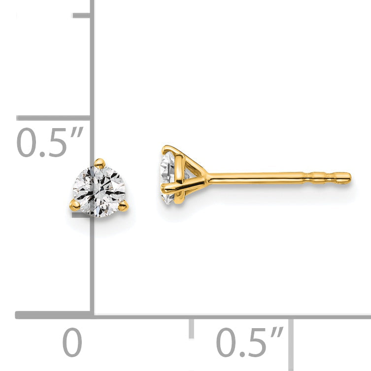 14K Yellow Gold 1/3 Ctw Certified Lab Grown Diamond Vs+ F+ Round 3 Prong Heavy Wt. Stud Earrings