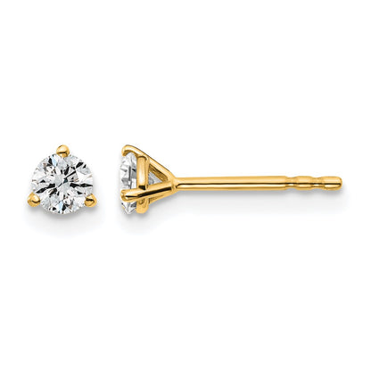 14k Yellow Gold 1/3 Ct. Lab Grown Diamond VS/SI+ G+ Round Three Prong Stud Post Earrings