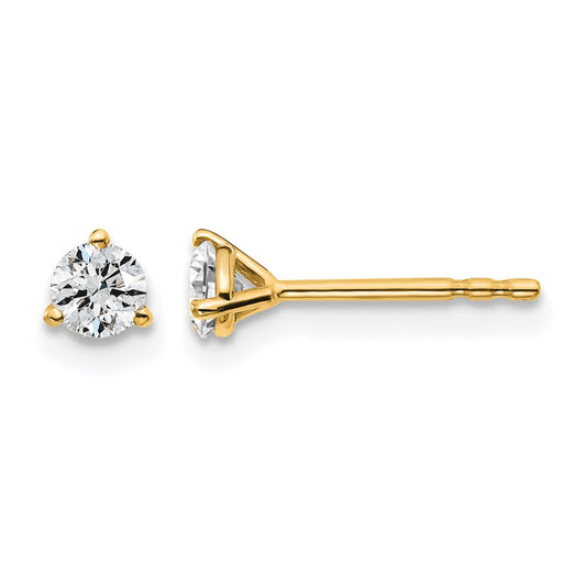 14k Yellow Gold 1/3 Ct. Lab Grown Diamond VS/SI+ G+ Round Three Prong Stud Post Earrings