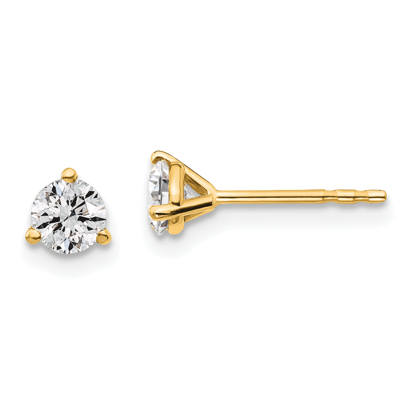 14K Yellow Gold 1/2 Ctw Lab Grown Diamond Vs+ F+ Round 3 Prong Heavy Wt. Stud Earrings