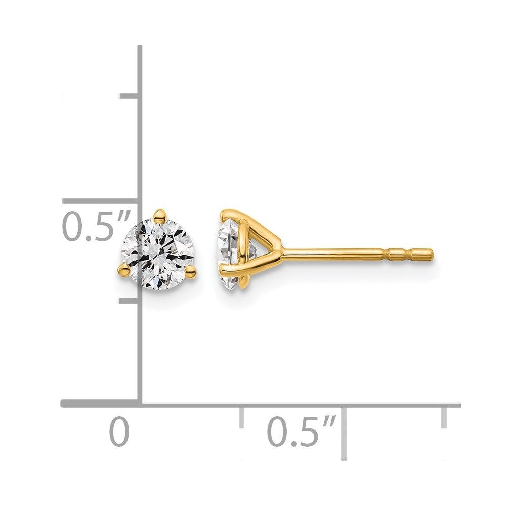 14K Yellow Gold 2/3 Ctw Certified Lab Grown Diamond Vs+ F+ Round 3 Prong Heavy Wt. Stud Earrings