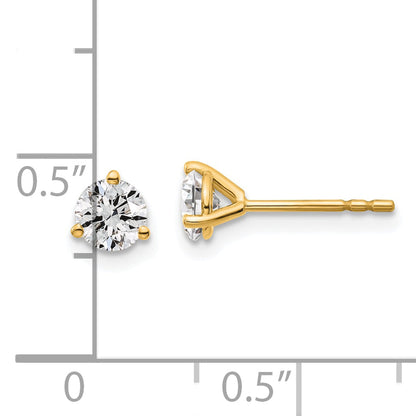 14K Yellow Gold 2/3 Ctw Lab Grown Diamond Vs+ F+ Round 3 Prong Heavy Wt. Stud Earrings