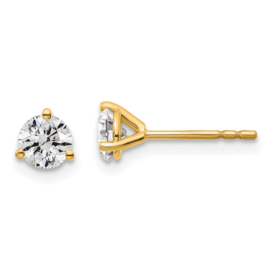 14K Yellow Gold 2/3 Ctw Lab Grown Diamond Vs+ F+ Round 3 Prong Heavy Wt. Stud Earrings