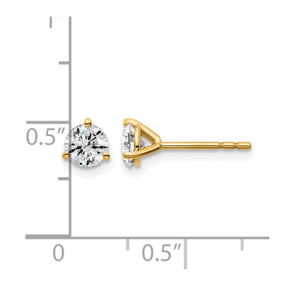 14k Yellow Gold 3/4 ctw Certified Lab Grown Diamond VS/SI+ G+ Round 3 Prong Heavy Wt. Stud Earrings