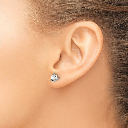 14K White Gold 1 Ctw Certified Lab Grown Diamond Vs+ F+ Round 3 Prong Heavy Wt. Stud Earrings