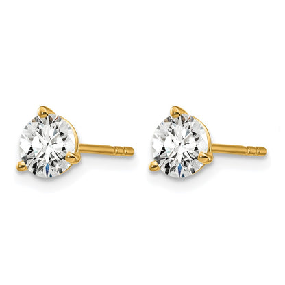 14K Yellow Gold 1 Ctw Lab Grown Diamond Vs+ F+ Round 3 Prong Heavy Wt. Stud Earrings