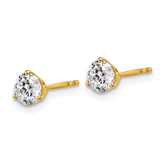 14K Yellow Gold 1 Ctw Certified Lab Grown Diamond Vs+ F+ Round 3 Prong Heavy Wt. Stud Earrings