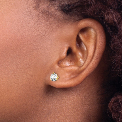 14K Yellow Gold 1 Ctw Certified Lab Grown Diamond Vs+ F+ Round 3 Prong Heavy Wt. Stud Earrings