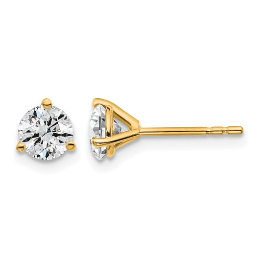 14K Yellow Gold 1 Ctw Certified Lab Grown Diamond Vs/Si+ G+ Round 3 Prong Heavy Wt. Stud Earrings
