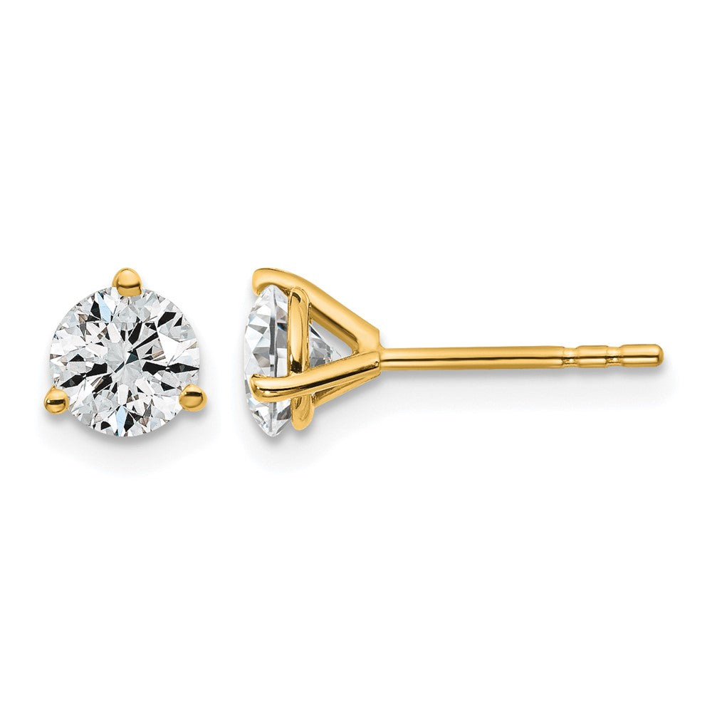 14K Yellow Gold 1 Ctw Lab Grown Diamond Vs+ F+ Round 3 Prong Heavy Wt. Stud Earrings