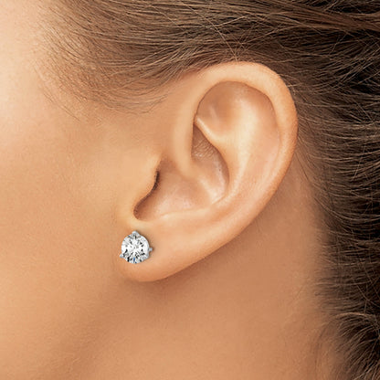14K White Gold 1 1/2 Ctw Lab Grown Diamond Vs+ F+ Round 3 Prong Heavy Wt. Stud Earrings