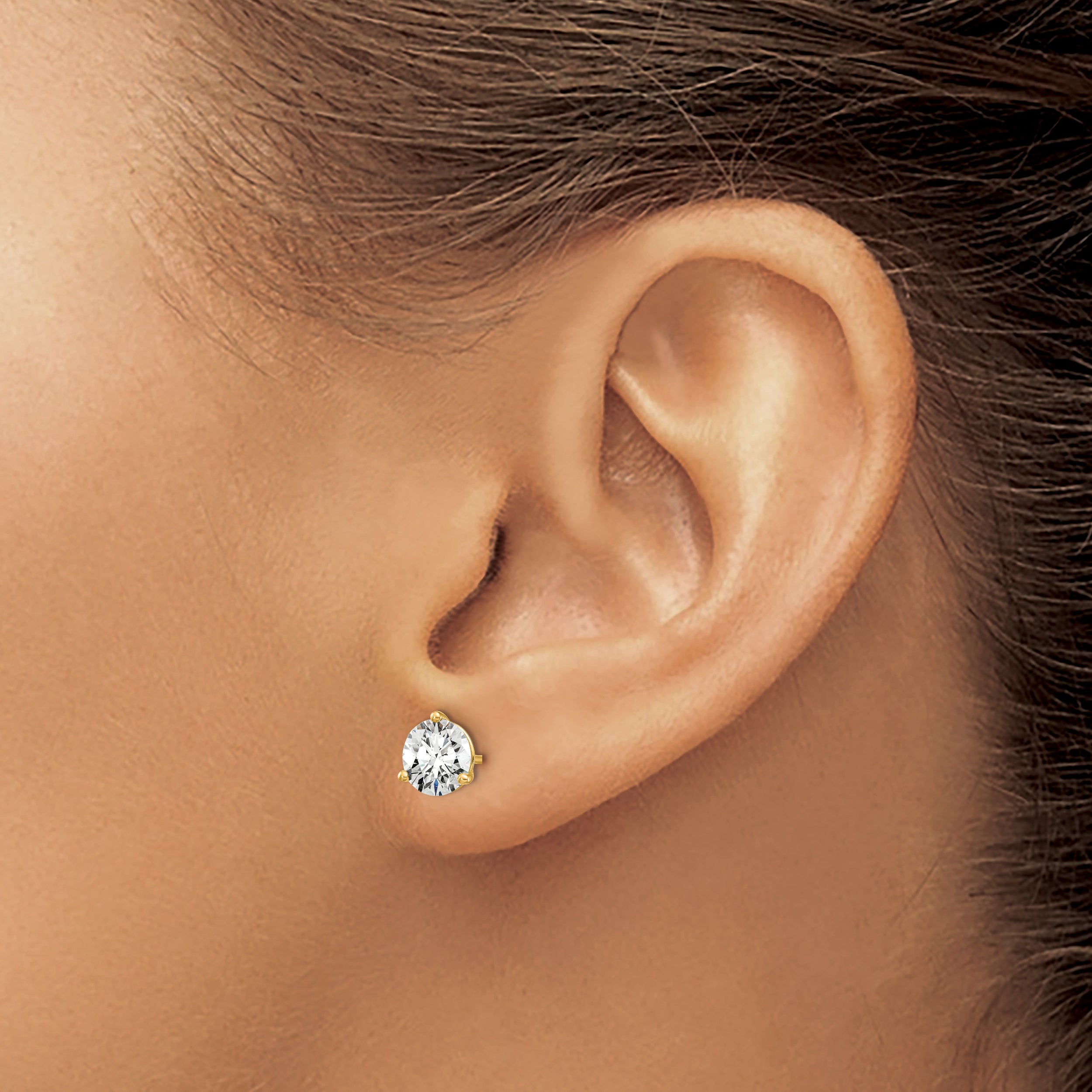 14K Yellow Gold 1 1/2 Ctw Certified Lab Grown Diamond Vs/Si+ G+ Round 3 Prong Heavy Wt. Stud Earrings