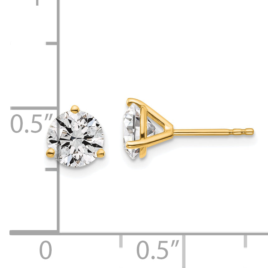 14K Yellow Gold 1 1/2 Ctw Certified Lab Grown Diamond Vs/Si+ G+ Round 3 Prong Heavy Wt. Stud Earrings