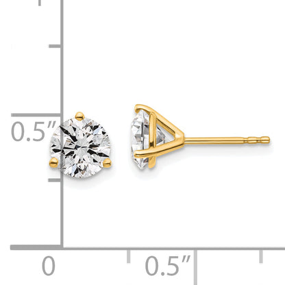14K Yellow Gold 1 1/2 Ctw Certified Lab Grown Diamond Vs/Si+ G+ Round 3 Prong Heavy Wt. Stud Earrings