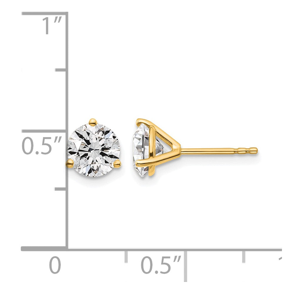 14K Yellow Gold 1 1/2 Ctw Lab Grown Diamond Vs/Si+ G+ Round 3 Prong Heavy Wt. Stud Earrings