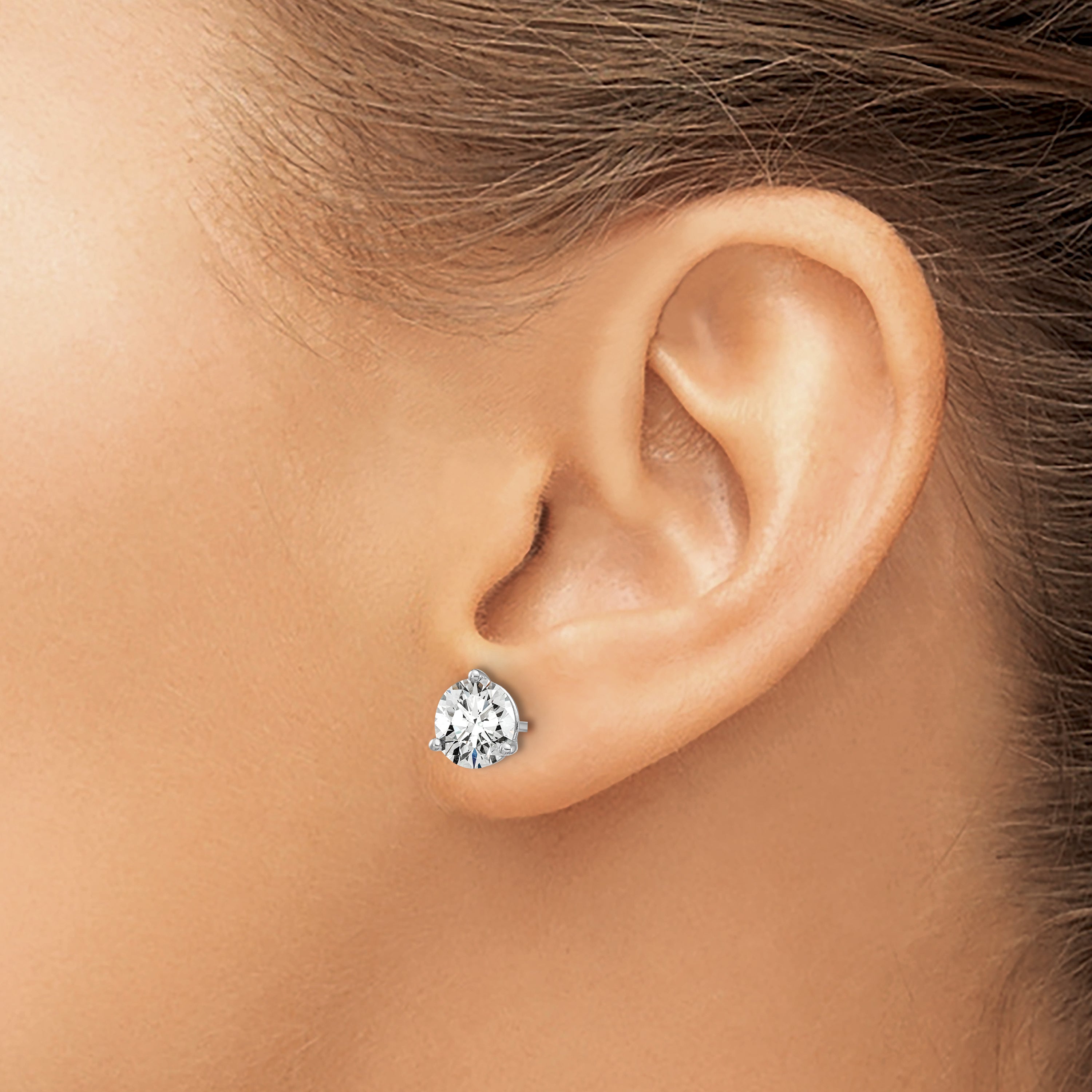 14K White Gold 2 1/2 Ctw Lab Grown Diamond Vs+ F+ Round 3 Prong Heavy Wt. Stud Earrings