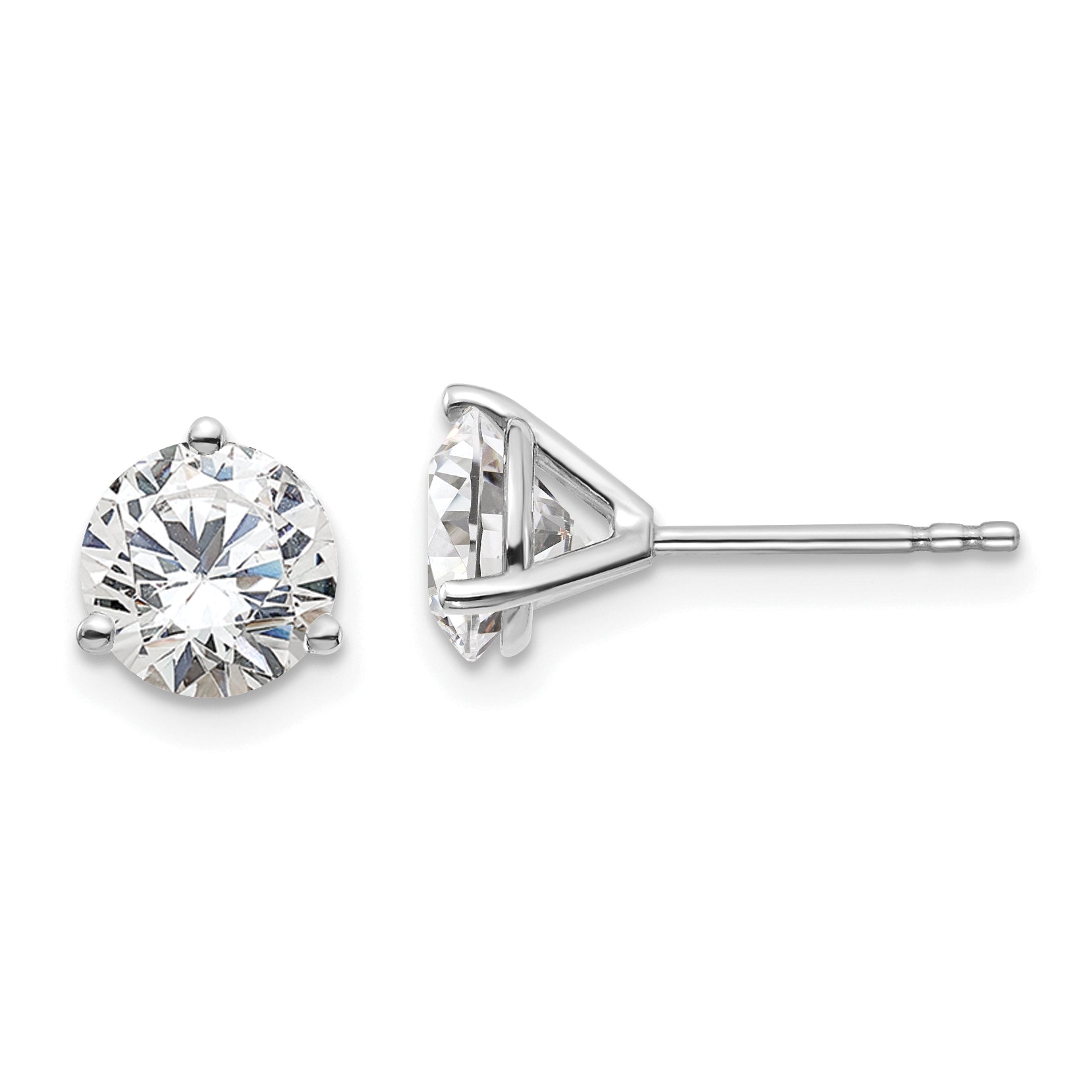 14K White Gold 2 1/2 Ctw Lab Grown Diamond Vs+ F+ Round 3 Prong Heavy Wt. Stud Earrings