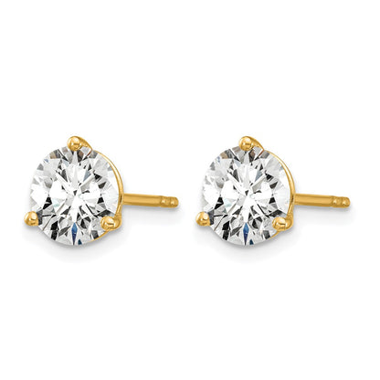 14K Yellow Gold 2 Ctw Lab Grown Diamond Vs+ F+ Round 3 Prong Heavy Wt. Stud Earrings