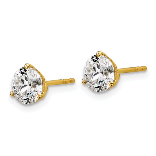 14K Yellow Gold 2 Ctw Certified Lab Grown Diamond Vs+ F+ Round 3 Prong Heavy Wt. Stud Earrings