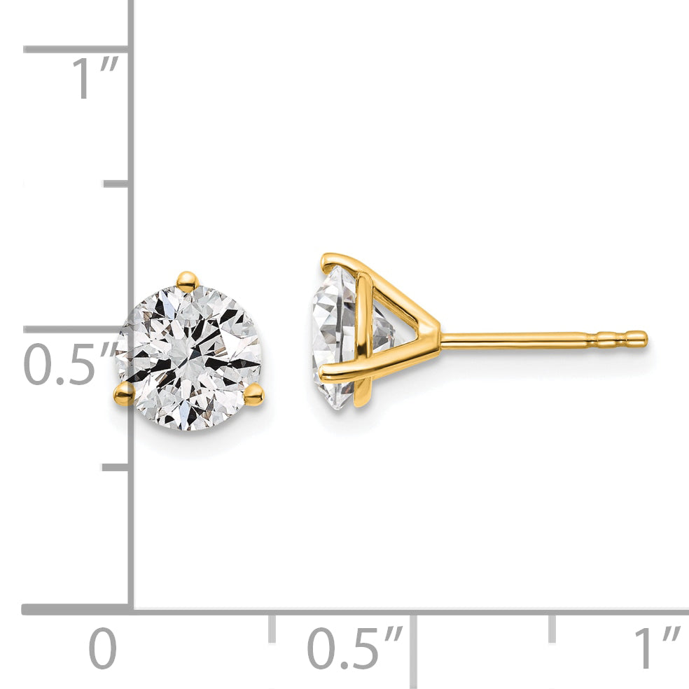 14K Yellow Gold 2 Ctw Certified Lab Grown Diamond Vs+ F+ Round 3 Prong Heavy Wt. Stud Earrings