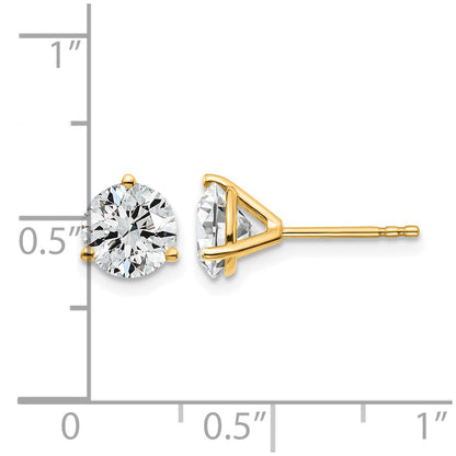 14K Yellow Gold 2 Ctw Lab Grown Diamond Vs+ F+ Round 3 Prong Heavy Wt. Stud Earrings
