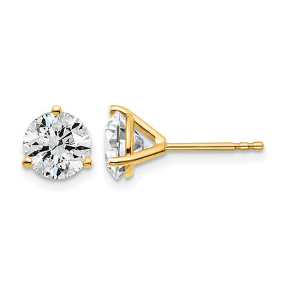 14K Yellow Gold 2 Ctw Lab Grown Diamond Vs+ F+ Round 3 Prong Heavy Wt. Stud Earrings