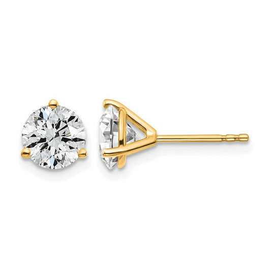 14K Yellow Gold 2 Ctw Lab Grown Diamond Vs+ F+ Round 3 Prong Heavy Wt. Stud Earrings