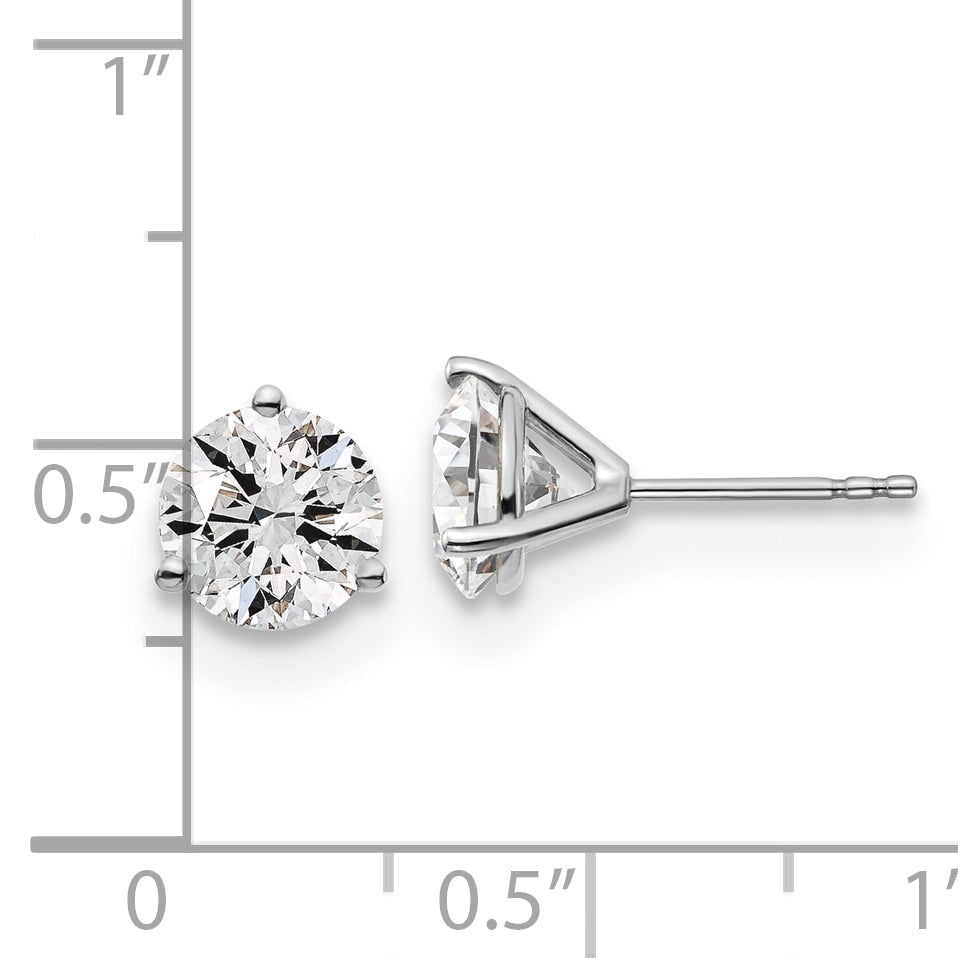 14K White Gold 3 Ctw Certified Lab Grown Diamond Vs/Si+ G+ Round Prong Heavy Wt. Stud Earrings