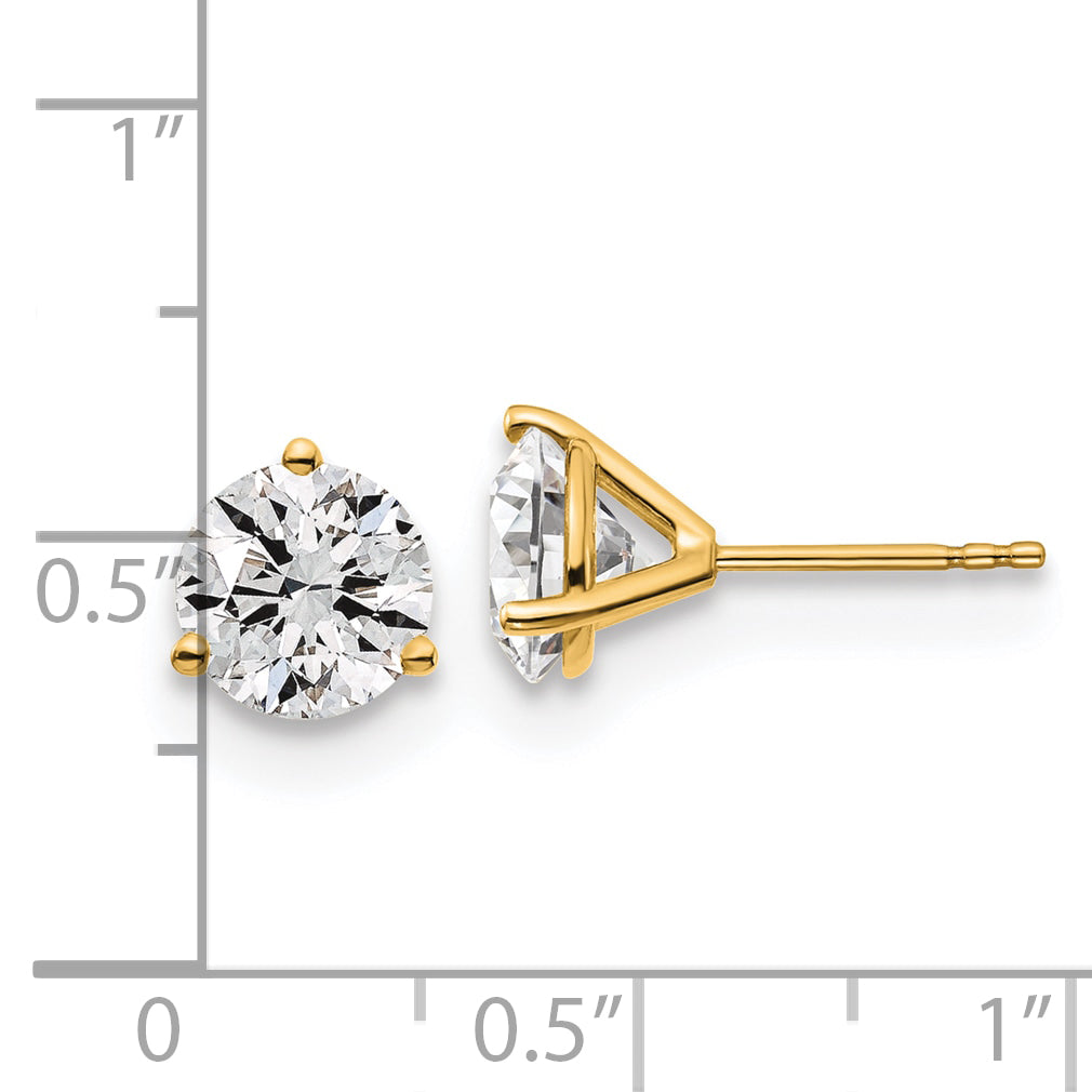 14K Yellow Gold 3 Ctw Certified Lab Grown Diamond Vs/Si+ G+ Round Prong Heavy Wt. Stud Earrings