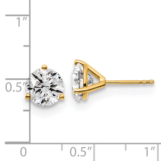 14K Yellow Gold 3 Ctw Lab Grown Diamond Vs/Si+ G+ Round Prong Heavy Wt. Stud Earrings