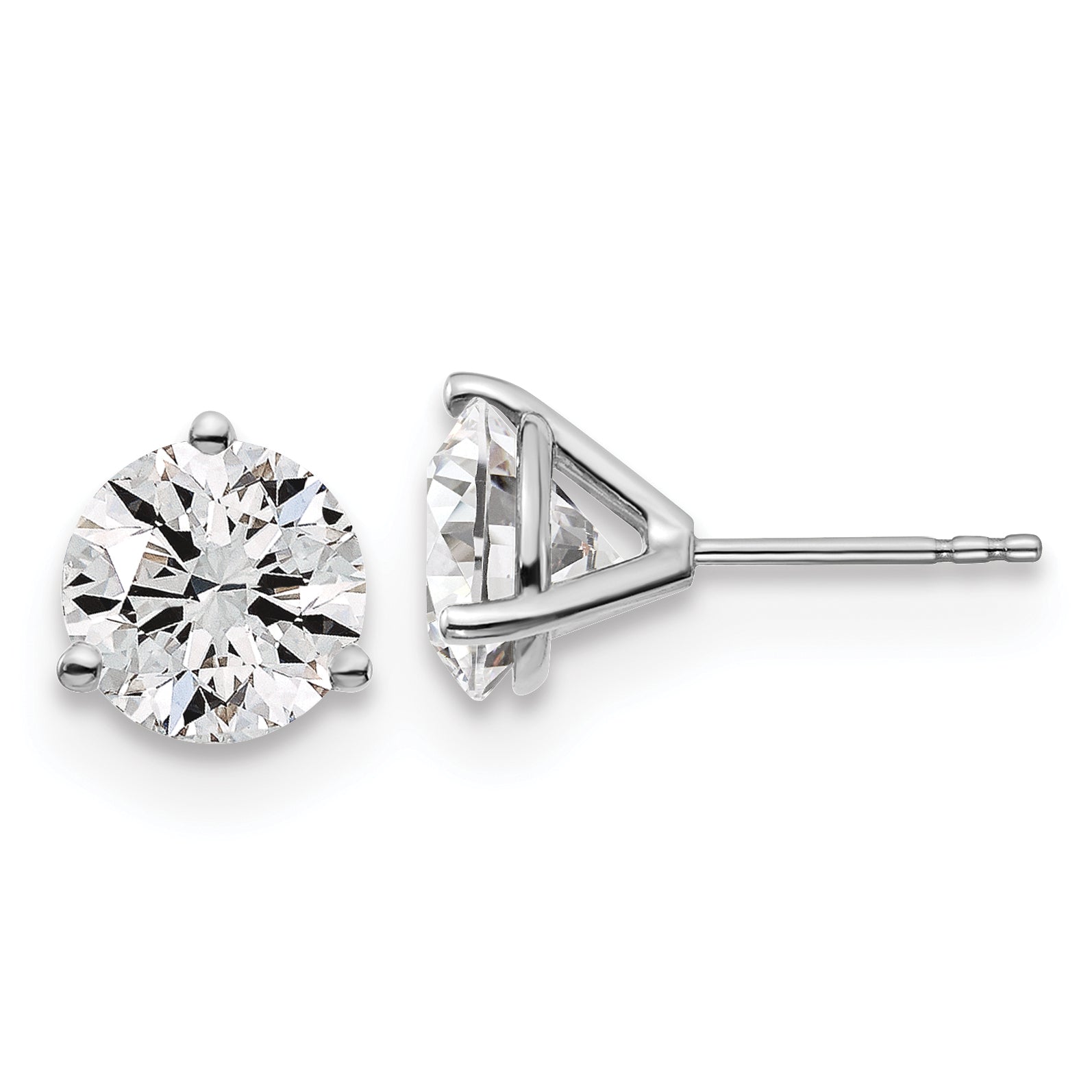 14K White Gold 4 Ctw Certified Lab Grown Diamond Vs+ F+ Round 3 Prong Heavy Wt. Stud Earrings