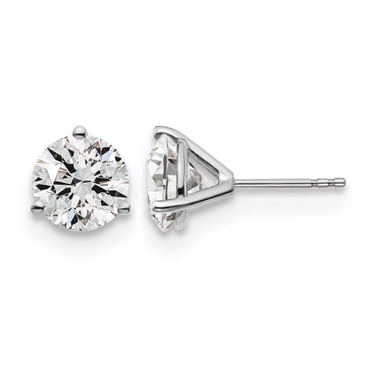 14k White Gold 4 Ct. Lab Grown Diamond VS/SI+ G+ Round Three Prong Stud Post Earrings