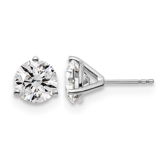 14k White Gold 4 Ct. Lab Grown Diamond VS/SI+ G+ Round Three Prong Stud Post Earrings