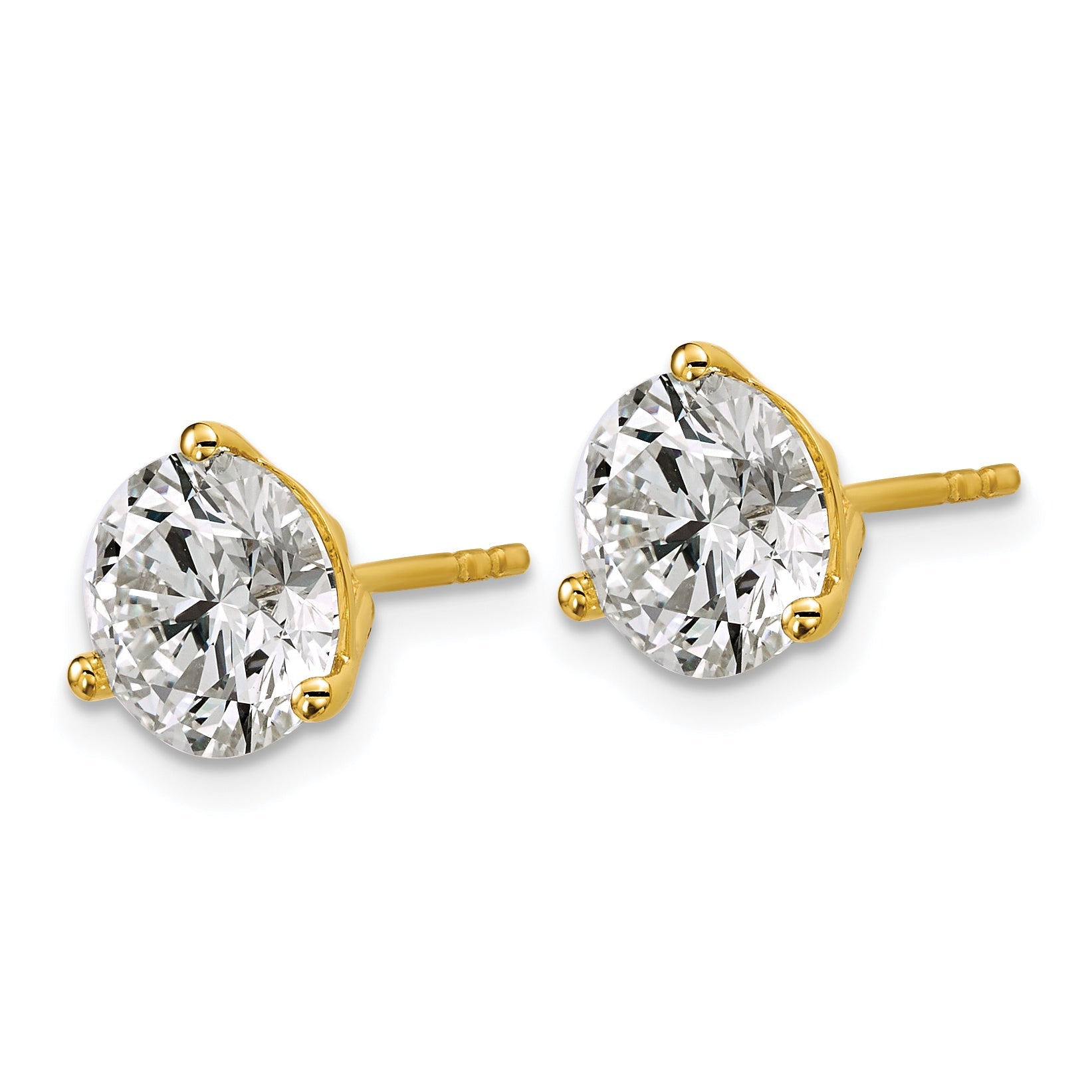 14K Yellow Gold 4 Ctw Certified Lab Grown Diamond Vs+ F+ Round 3 Prong Heavy Wt. Stud Earrings