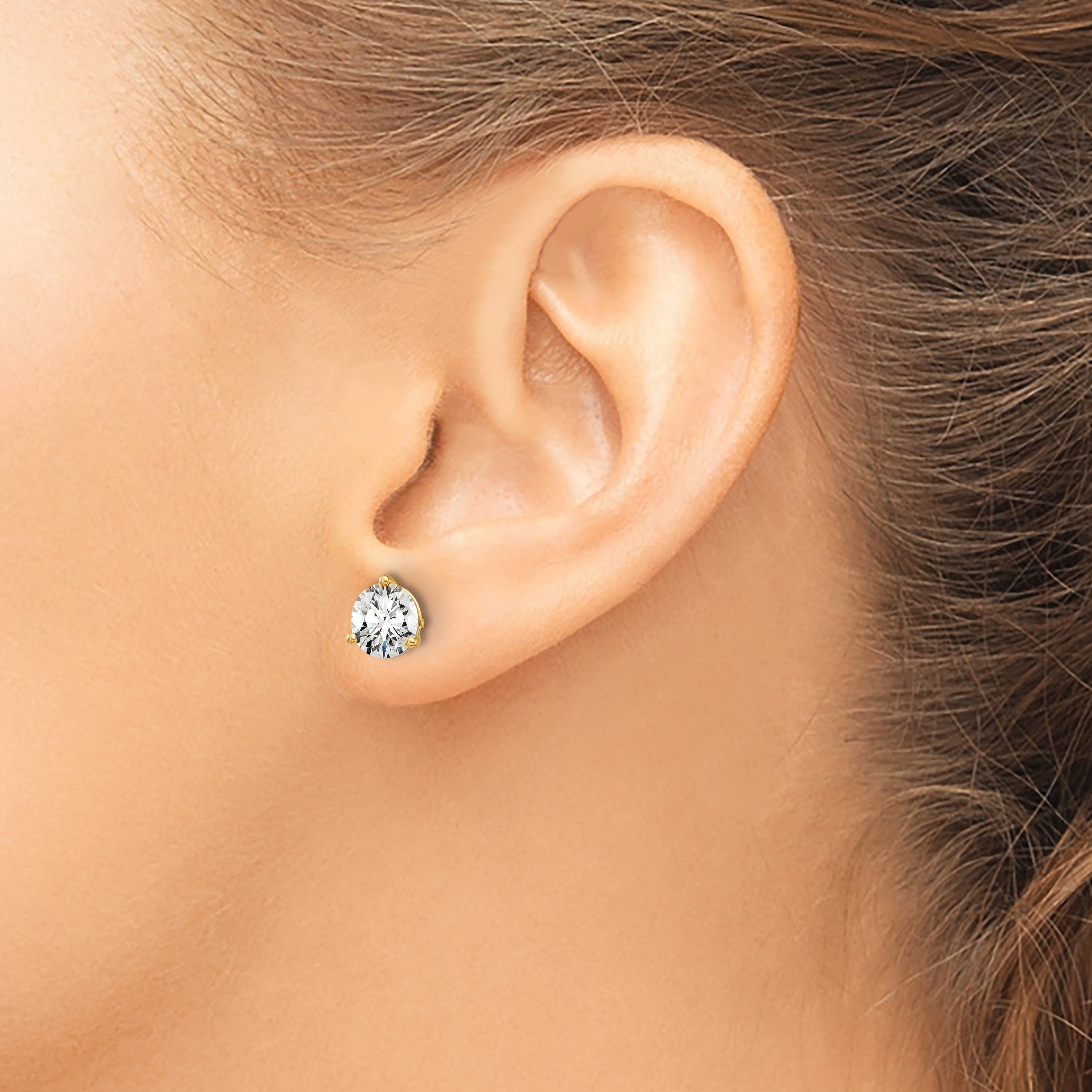 14K Yellow Gold 4 Ctw Certified Lab Grown Diamond Vs+ F+ Round 3 Prong Heavy Wt. Stud Earrings