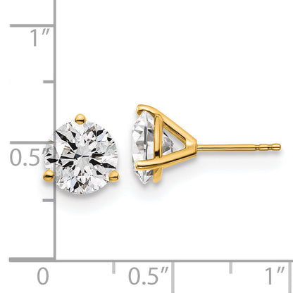 14K Yellow Gold 4 Ctw Certified Lab Grown Diamond Vs+ F+ Round 3 Prong Heavy Wt. Stud Earrings