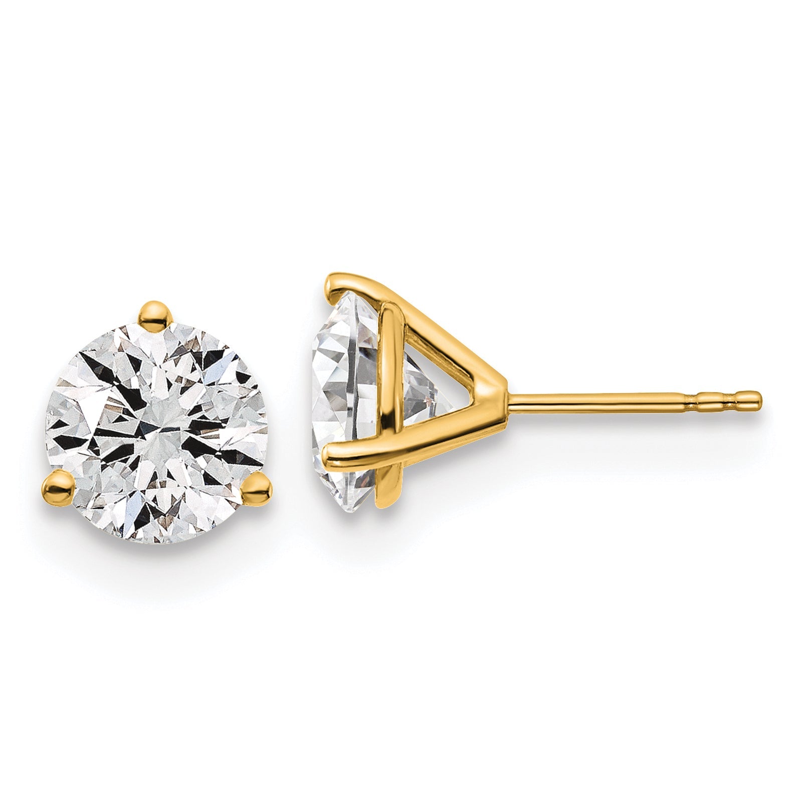 14K Yellow Gold 4 Ctw Certified Lab Grown Diamond Vs+ F+ Round 3 Prong Heavy Wt. Stud Earrings