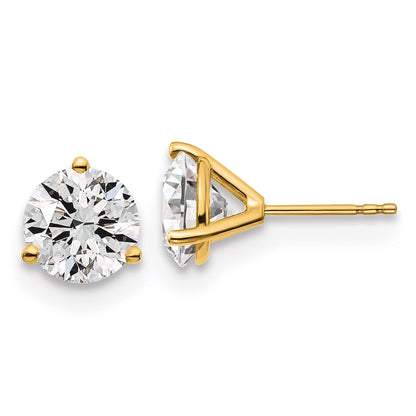 14K Yellow Gold 4 Ctw Certified Lab Grown Diamond Vs+ F+ Round 3 Prong Heavy Wt. Stud Earrings